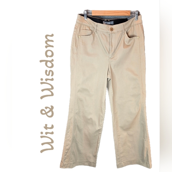 Wit & Wisdom "AB"Solution Skyrise Pants Sz 12 Beige High Rise Wide Leg Casual - Picture 1 of 14